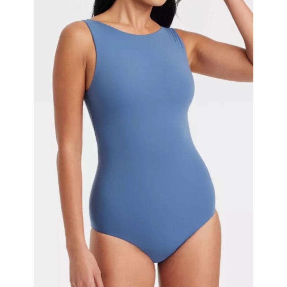 Auden Dusk Blue Luxe Stretch Boatneck Thong Bodysuit